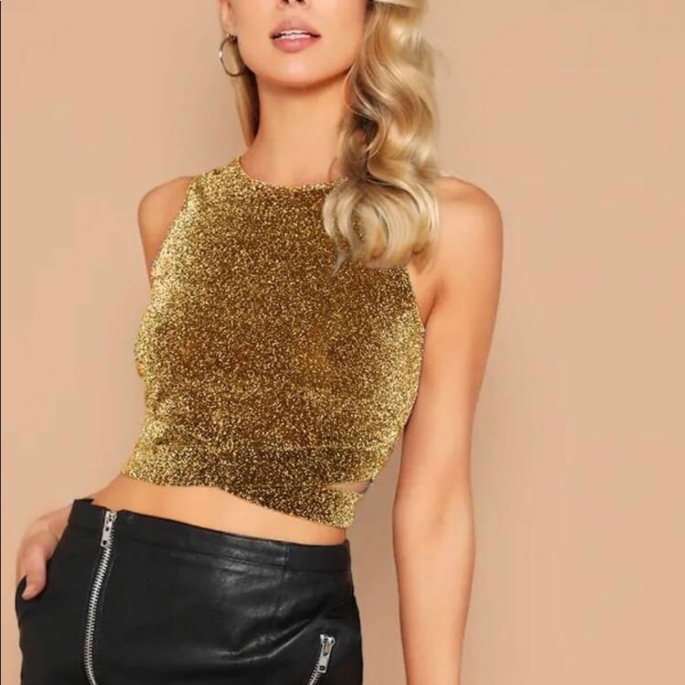 Cross Wrap Hem Glitter Tank Top